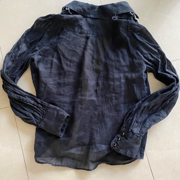 Zimmerman Button Down Ruffle Black White Ramie Blouse Shirt Top Size O - Picture 3 of 9